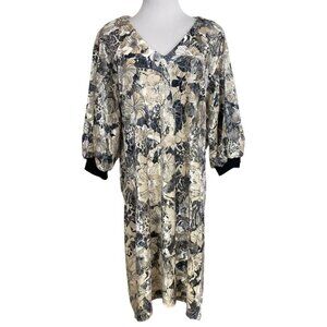 MARIGOLD BRIGITTE CREAM BLACK SHIMMER VELVET FLORAL SHIFT DRESS -